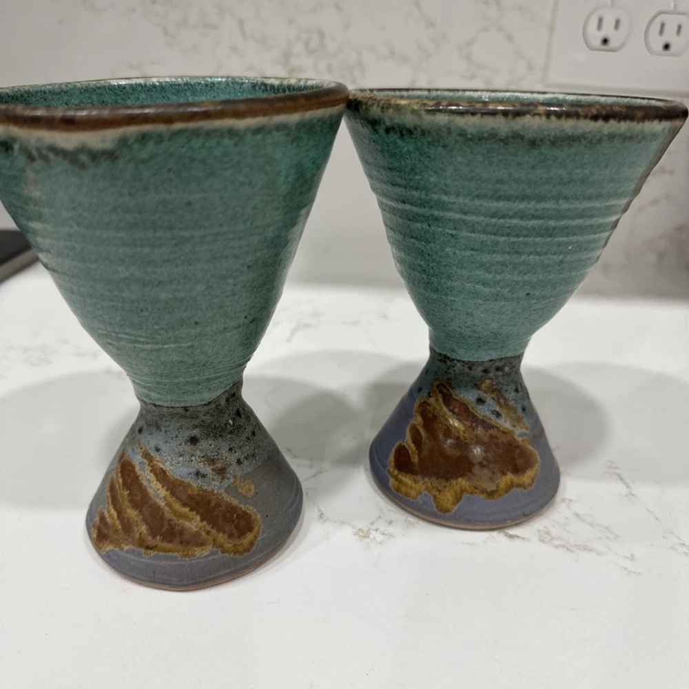 Handmade Ceramic Stoneware Pottery Wine Goblets/Chalices – Set of 2